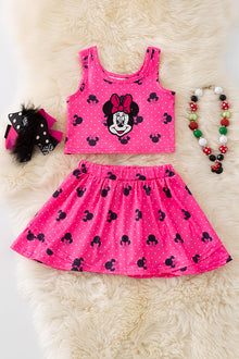  Fuchsia cartoon character printed girls 2 piece set. OFG50914 JEAN