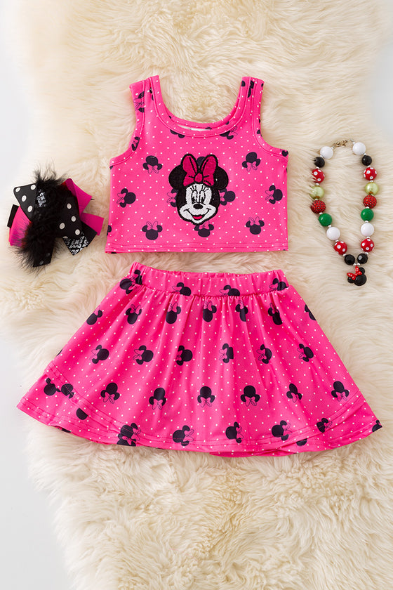 Fuchsia cartoon character printed girls 2 piece set. OFG50914 JEAN