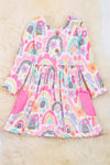 Rainbow & Daisy printed dress with side pockets. DRG15114023 Wendy