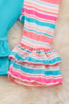 Hello Spring" White angel sleeve baby onesie with turquoise & stripe pants. RPG15204005 SOL