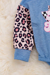 Be mine" Blue baby romper w/cheetah printed sleeves. RPG05143016 SOL