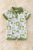 Multi-printed tropical green and blue checker boys baby romper. RPB50288 AMY