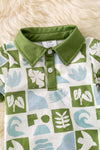 Multi-printed tropical green and blue checker boys baby romper. RPB50288 AMY