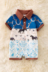 Western  block printed boys baby romper. RPB50287 SOL