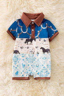  Western  block printed boys baby romper. RPB50287 SOL