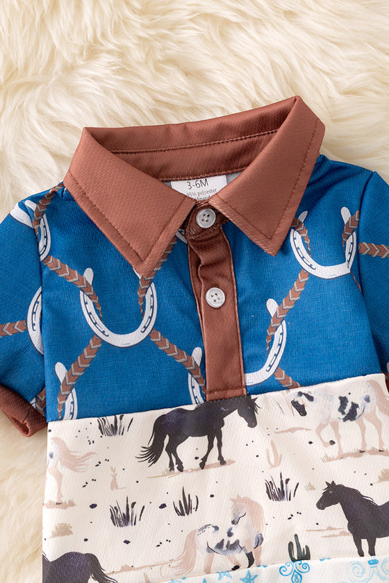 Western  block printed boys baby romper. RPB50287 SOL