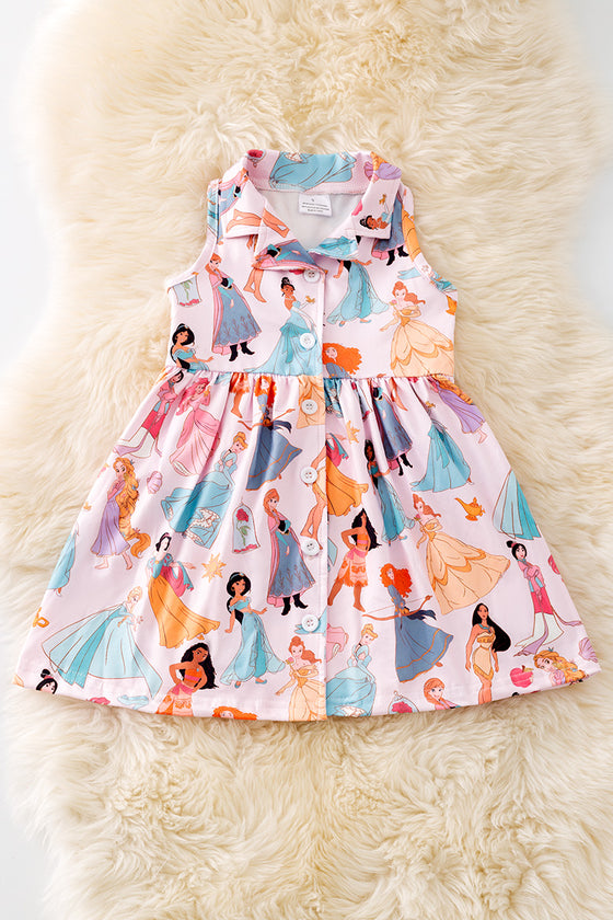 Multi-printed Cartoon Pr*ncess dress with collar. DRG51909 JEAN