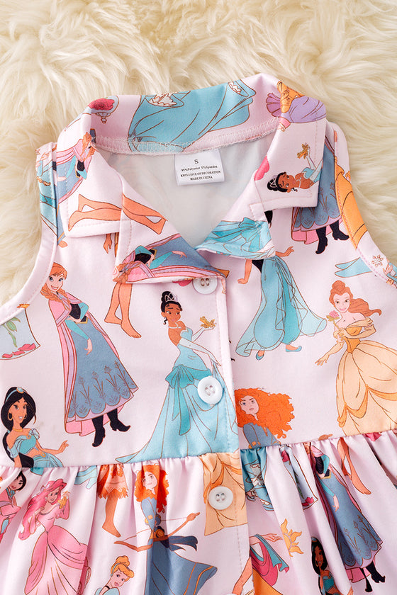 Multi-printed Cartoon Pr*ncess dress with collar. DRG51909 JEAN