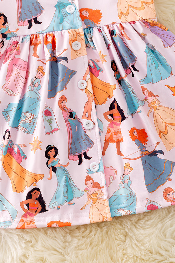 Multi-printed Cartoon Pr*ncess dress with collar. DRG51909 JEAN