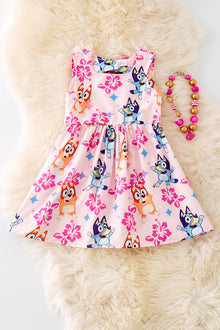  Blu*y printed on pink girls dress w/open back. DRG51523 JEAN