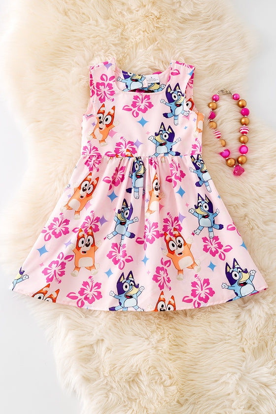 Blu*y printed on pink girls dress w/open back. DRG51523 JEAN