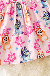 Blu*y printed on pink girls dress w/open back. DRG51523 JEAN