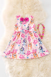 Blu*y printed on pink girls dress w/open back. DRG51523 JEAN