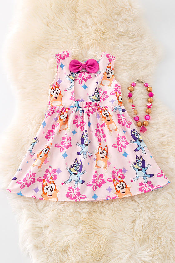 Blu*y printed on pink girls dress w/open back. DRG51523 JEAN