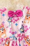 Blu*y printed on pink girls dress w/open back. DRG51523 JEAN