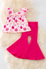 Fuchsia flower printed tunic & ribbed bell bottoms. OFG50911 AMY