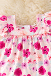 Fuchsia flower printed tunic & ribbed bell bottoms. OFG50911 AMY