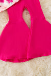 Fuchsia flower printed tunic & ribbed bell bottoms. OFG50911 AMY