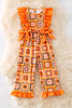 Orange multi-printed pattern printed girls romper. PNG50227 JEAN