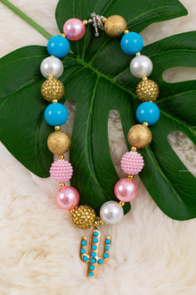  Multi-Color bubble necklace with cactus pendant.3pcs/$15.00 ACG15154001 M