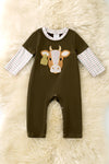 Bull applique on green baby romper. RPB60389 MON