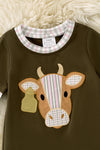 Bull applique on green baby romper. RPB60389 MON