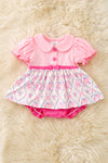 Lt Pink & fuchsia coquette printed baby bodysuit. RPG60590 AMY