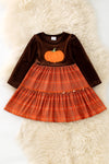 Brown faux velvety ruffle dress. DRG63088 Jean