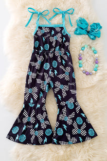  Coquette checkered & concho printed girls jumpsuit. PNG50251 AMY