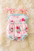 LT.Pink rose and heart printed baby romper w/gingham trim. RPG50748 SOL