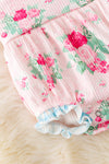 LT.Pink rose and heart printed baby romper w/gingham trim. RPG50748 SOL