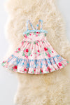 Girls rose and multi printed ruffle dress. DRG41149 SOL