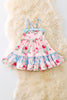 Girls rose and multi printed ruffle dress. DRG41149 SOL
