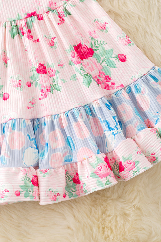 Girls rose and multi printed ruffle dress. DRG41149 SOL