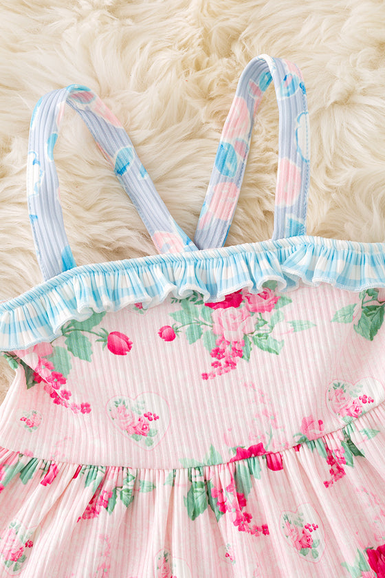 Girls rose and multi printed ruffle dress. DRG41149 SOL