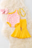 Daisy on pink ribbed  printed baby onesie &  yellow ribbed pants. RPG50976 SOL