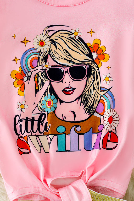 Swiftie pink Angel sleeve top & Multi-Color Skirt. OFG41196 wen