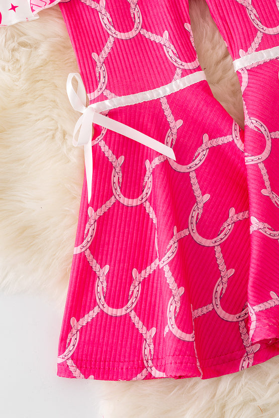 Horseshoe printed girls halter top and fuchsia bell bottoms. OFG50830 SOL