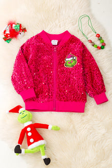  Fuchsia Christmas character sequins jacket.  TPG51344 AMY