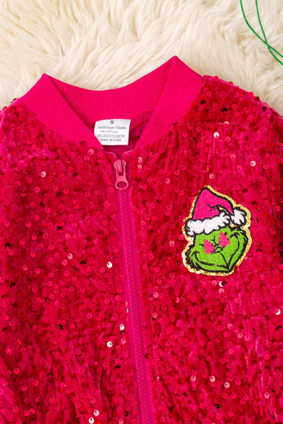 Fuchsia Christmas character sequins jacket.  TPG51344 AMY
