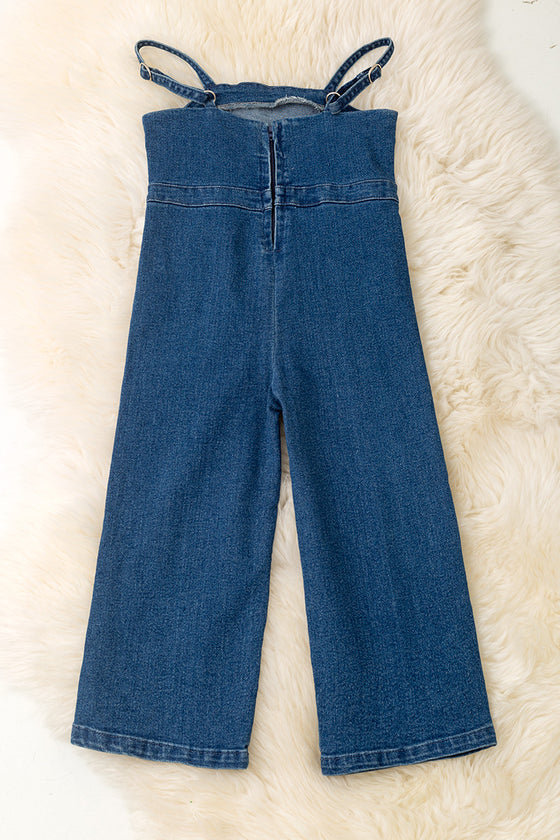 Cute dark blue denim jumpsuit with back zipper. PNG50704 jean