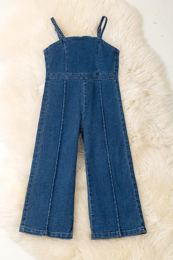 Cute dark blue denim jumpsuit with back zipper. PNG50704 jean