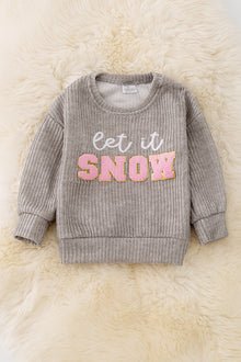  TPG41208 SOL: "Let it snow" Gray applique sweatshirt.