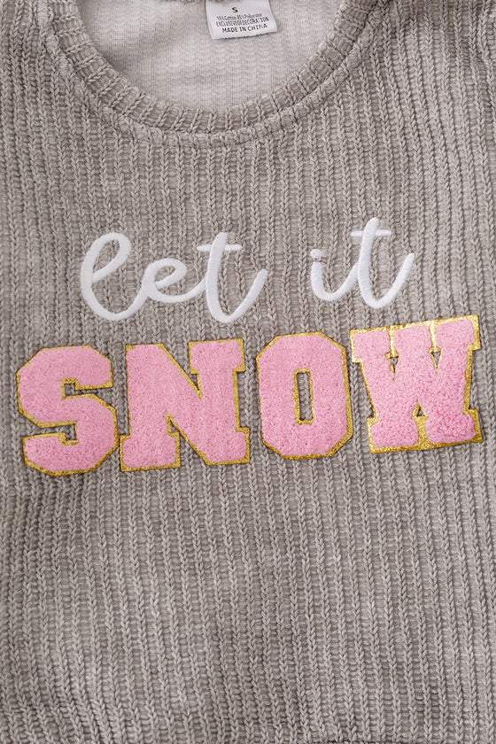 TPG41208 NAY: "Let it snow" Gray applique sweatshirt.