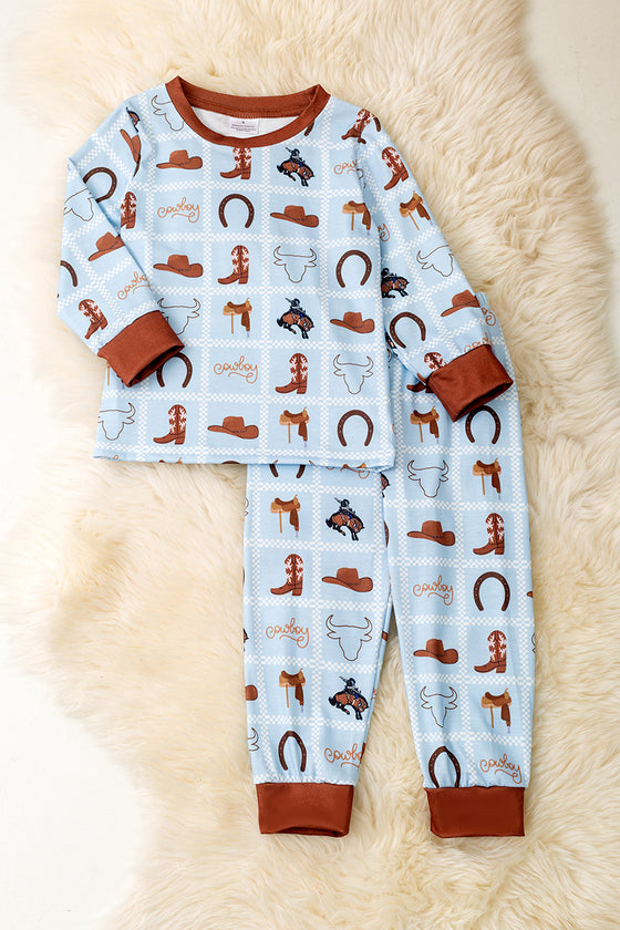 Boys LT. blue multi printed western pajamas. PJB60001 SOL