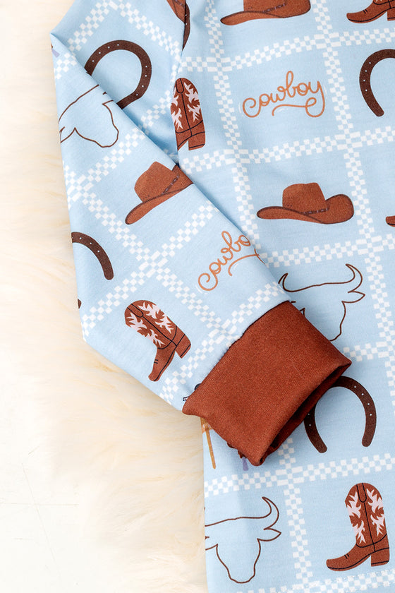 Boys LT. blue multi printed western pajamas. PJB60001 SOL