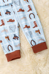 Boys LT. blue multi printed western pajamas. PJB60001 SOL