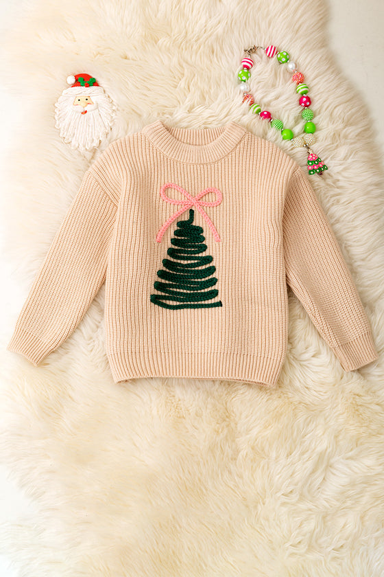 Christmas tree embroidered pullover knit sweater. TPG51678 jean