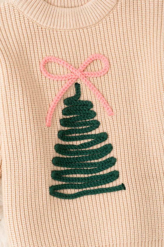 Christmas tree embroidered pullover knit sweater. TPG51678 jean