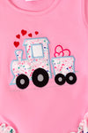 Pink ruffle tunic with choo choo appliqué & floral leggings. OFG60027 AMY
